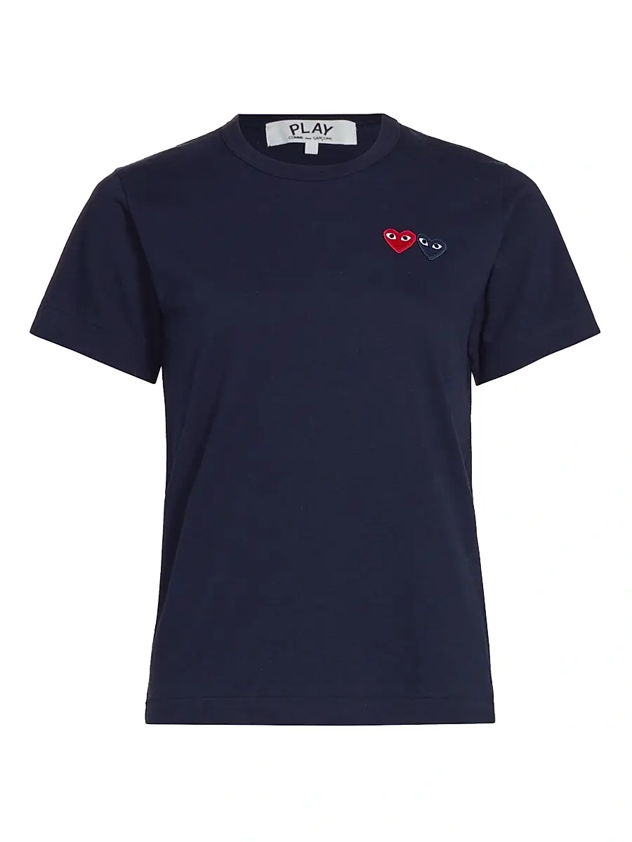Comme des Garçons PLAY Women's Double Heart T-Shirt - Navy | Image 1 Comme des Garçons PLAY Women's Double Heart T-Shirt - Navy | Image 1