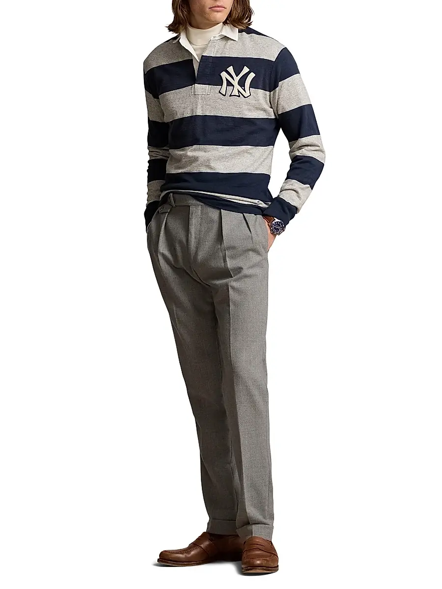 Polo Ralph Lauren Men's Striped Cotton Rugby Shirt - Aviator Navy Loft Heather | Thumbnail 2 Polo Ralph Lauren Men's Striped Cotton Rugby Shirt - Aviator Navy Loft Heather | Thumbnail 2