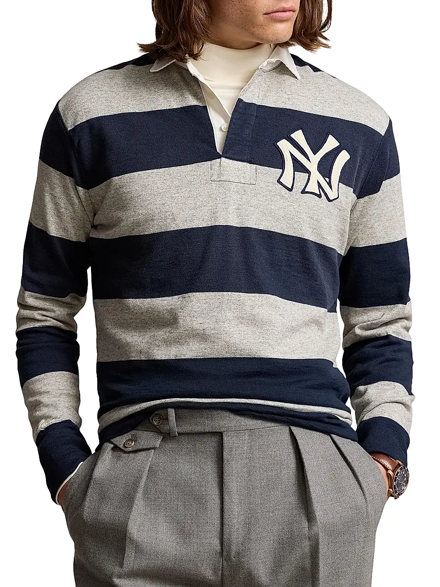 Polo Ralph Lauren Men's Striped Cotton Rugby Shirt - Aviator Navy Loft Heather | Thumbnail 3 Polo Ralph Lauren Men's Striped Cotton Rugby Shirt - Aviator Navy Loft Heather | Thumbnail 3