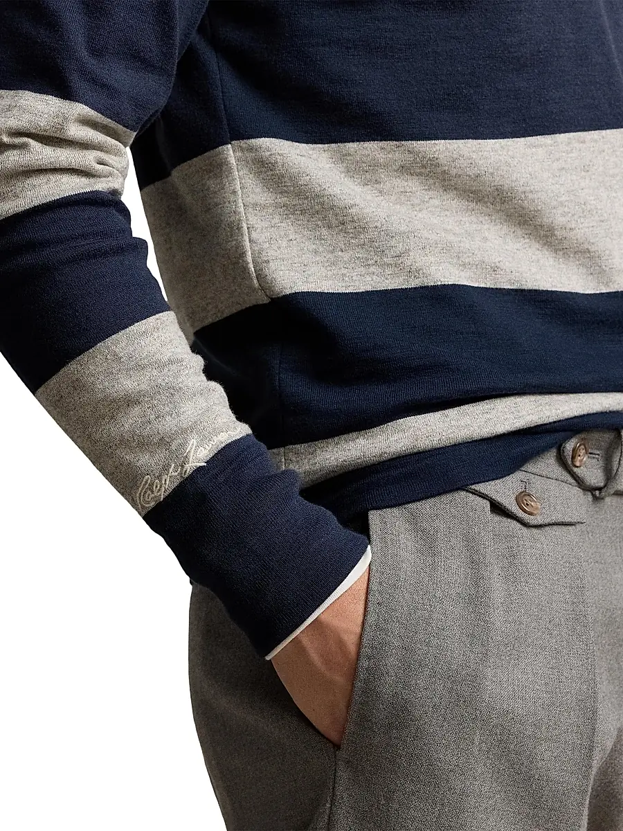 Polo Ralph Lauren Men's Striped Cotton Rugby Shirt - Aviator Navy Loft Heather | Thumbnail 6 Polo Ralph Lauren Men's Striped Cotton Rugby Shirt - Aviator Navy Loft Heather | Thumbnail 6