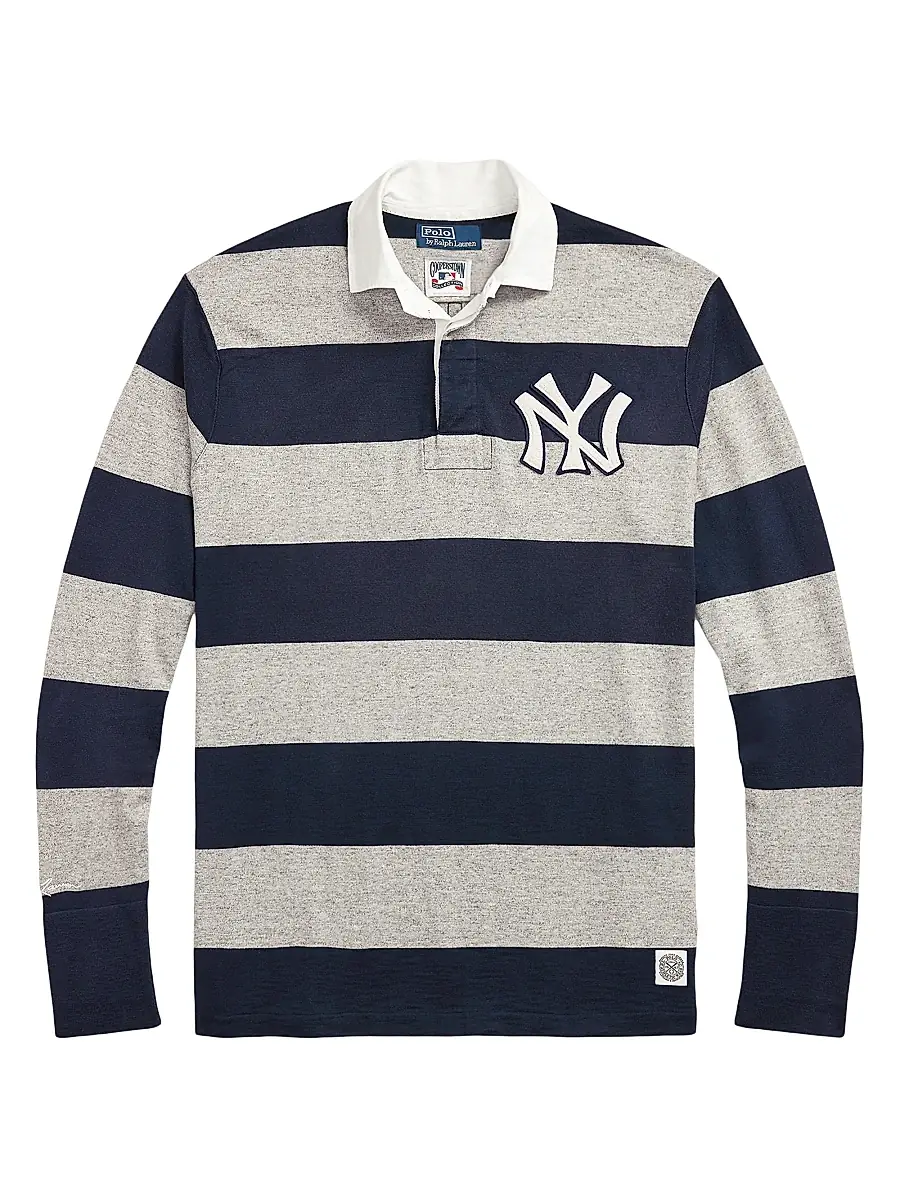 Polo Ralph Lauren Men's Striped Cotton Rugby Shirt - Aviator Navy Loft Heather | Image 1 Polo Ralph Lauren Men's Striped Cotton Rugby Shirt - Aviator Navy Loft Heather | Image 1