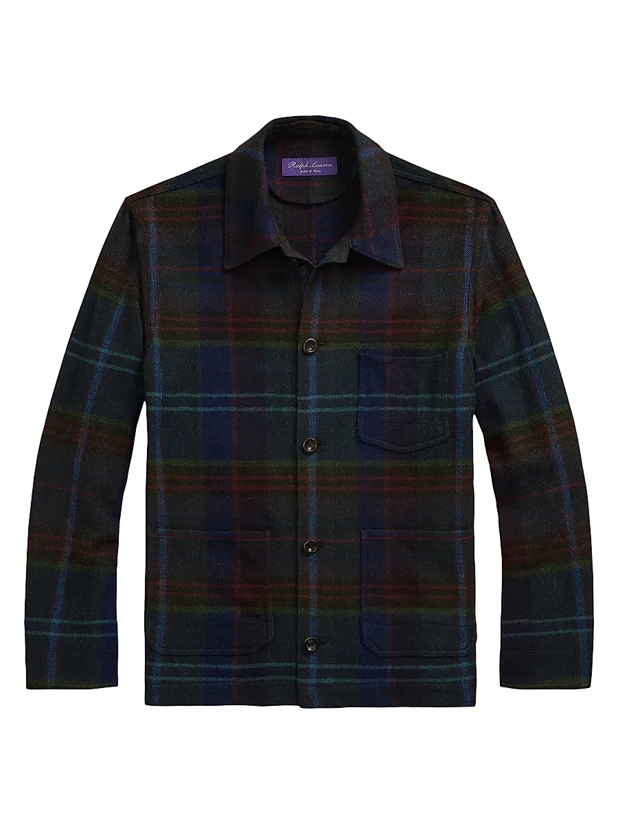 Ralph Lauren Purple Label Men's Shadow Plaid Shirt Jacket - Green Navy Multi - Size XL | Image 1 Ralph Lauren Purple Label Men's Shadow Plaid Shirt Jacket - Green Navy Multi - Size XL | Image 1