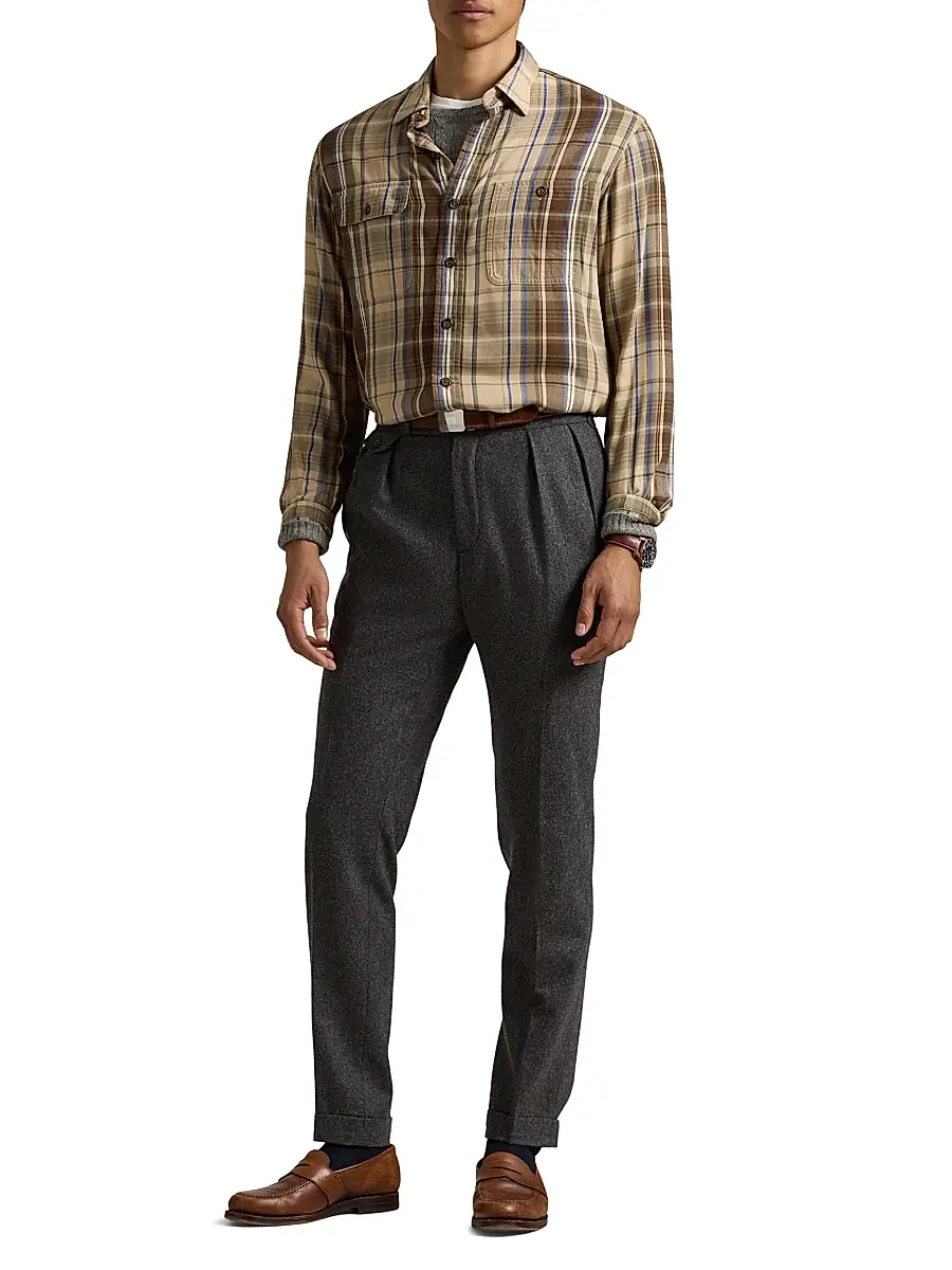 Polo Ralph Lauren Men's Plaid Button-Up Shirt - Brown Blue Multicolor | Thumbnail 2 Polo Ralph Lauren Men's Plaid Button-Up Shirt - Brown Blue Multicolor | Thumbnail 2