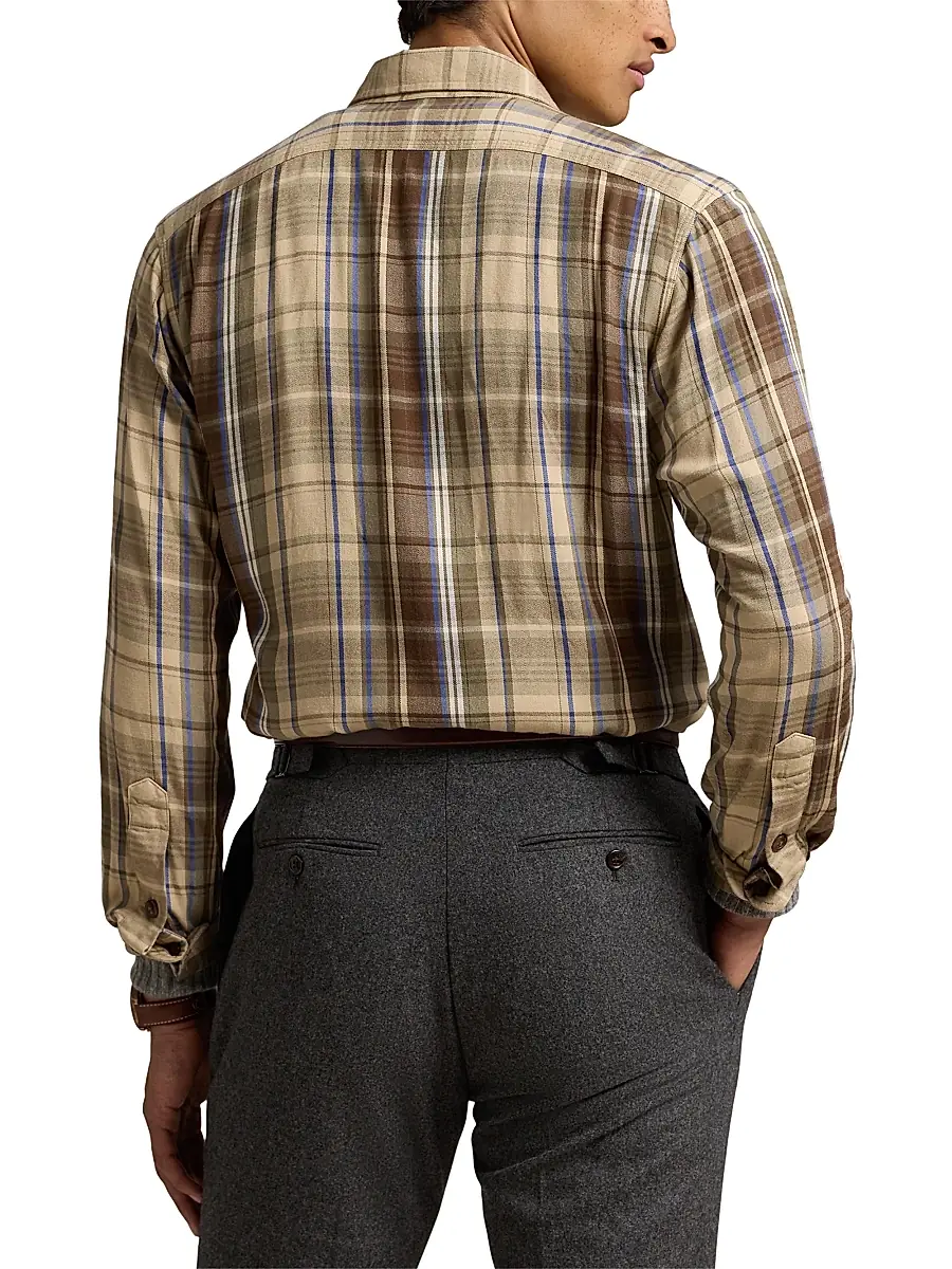 Polo Ralph Lauren Men's Plaid Button-Up Shirt - Brown Blue Multicolor | Thumbnail 4 Polo Ralph Lauren Men's Plaid Button-Up Shirt - Brown Blue Multicolor | Thumbnail 4