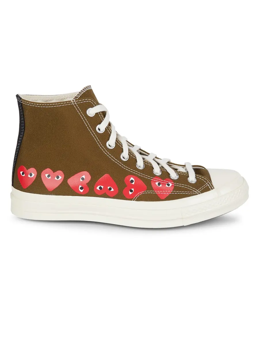 Comme des Garçons PLAY Men's CdG PLAY x Converse Unisex Chuck Taylor All Star Multi Heart High-Top Sneakers - Khaki | Thumbnail 6