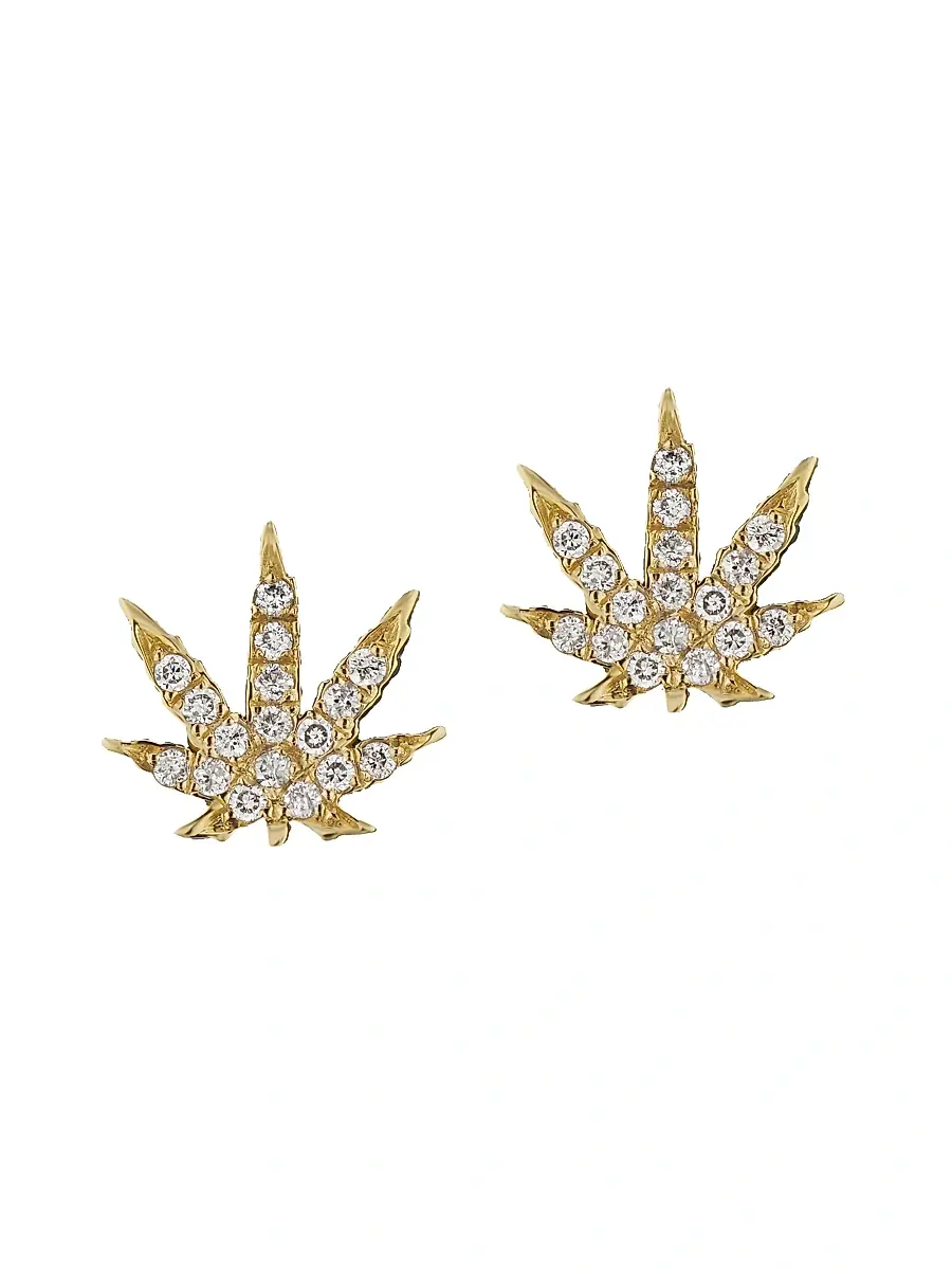 Sorellina Women's 18K Yellow Gold & Diamond Cannabis Stud Earrings