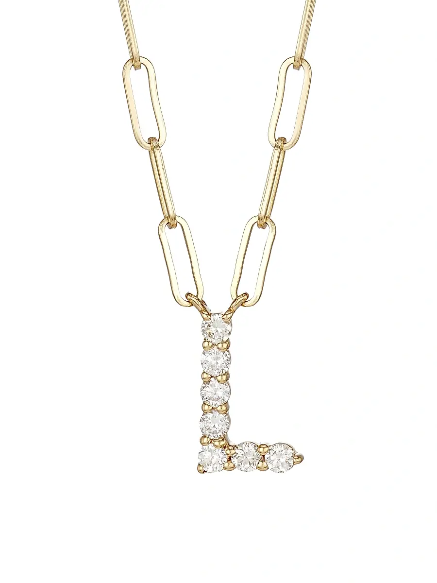 Women's 14K Yellow Gold & 0.40 TCW Diamond Initial Pendant Necklace - Initial L