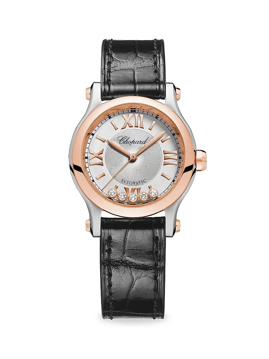 Chopard Women's Happy Sport 18K Rose Gold, Stainless Steel, Diamond & Alligator Strap Watch
