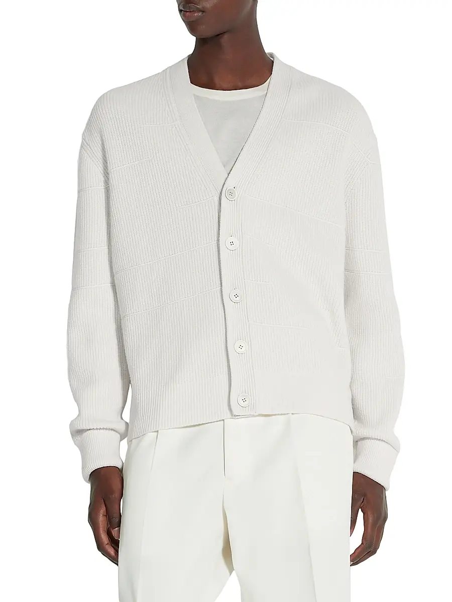 ZEGNA Men's Cashmere and Cotton Cardigan - White | Thumbnail 2 ZEGNA Men's Cashmere and Cotton Cardigan - White | Thumbnail 2