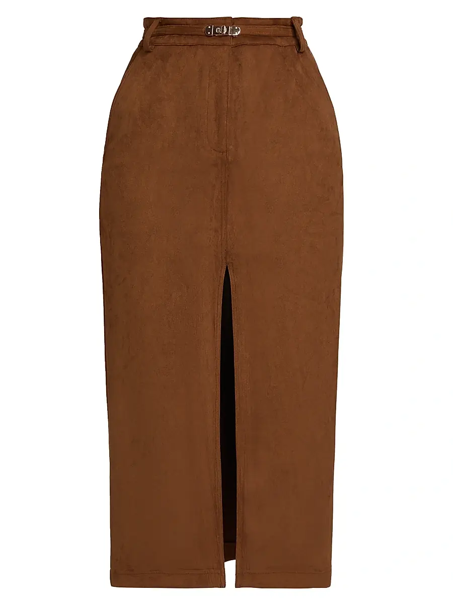 Generation Love Women's Medina Belted Faux-Suede Skirt - Caramel | Image 1 Generation Love Women's Medina Belted Faux-Suede Skirt - Caramel | Image 1