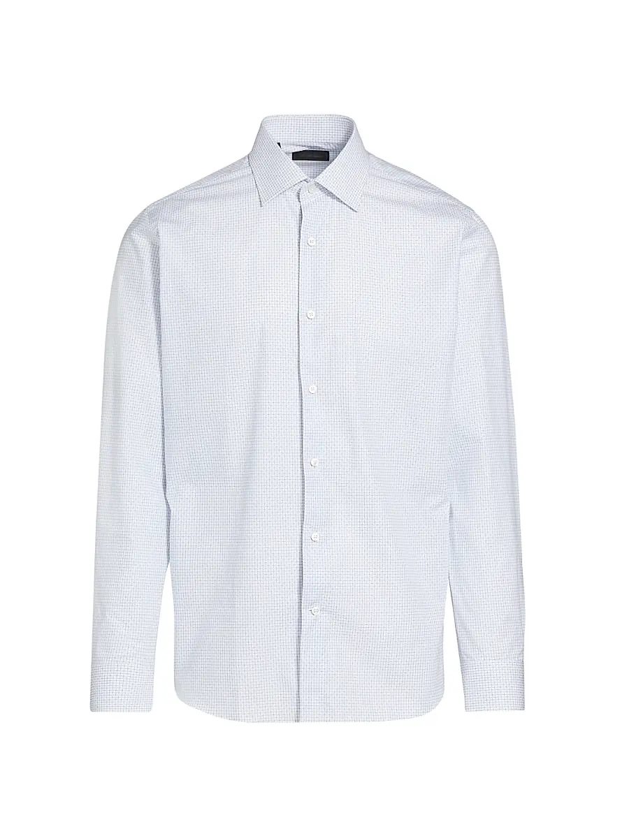 Saks Fifth Avenue Men's COLLECTION Grid Button-Front Shirt - Sea | Image 1 Saks Fifth Avenue Men's COLLECTION Grid Button-Front Shirt - Sea | Image 1