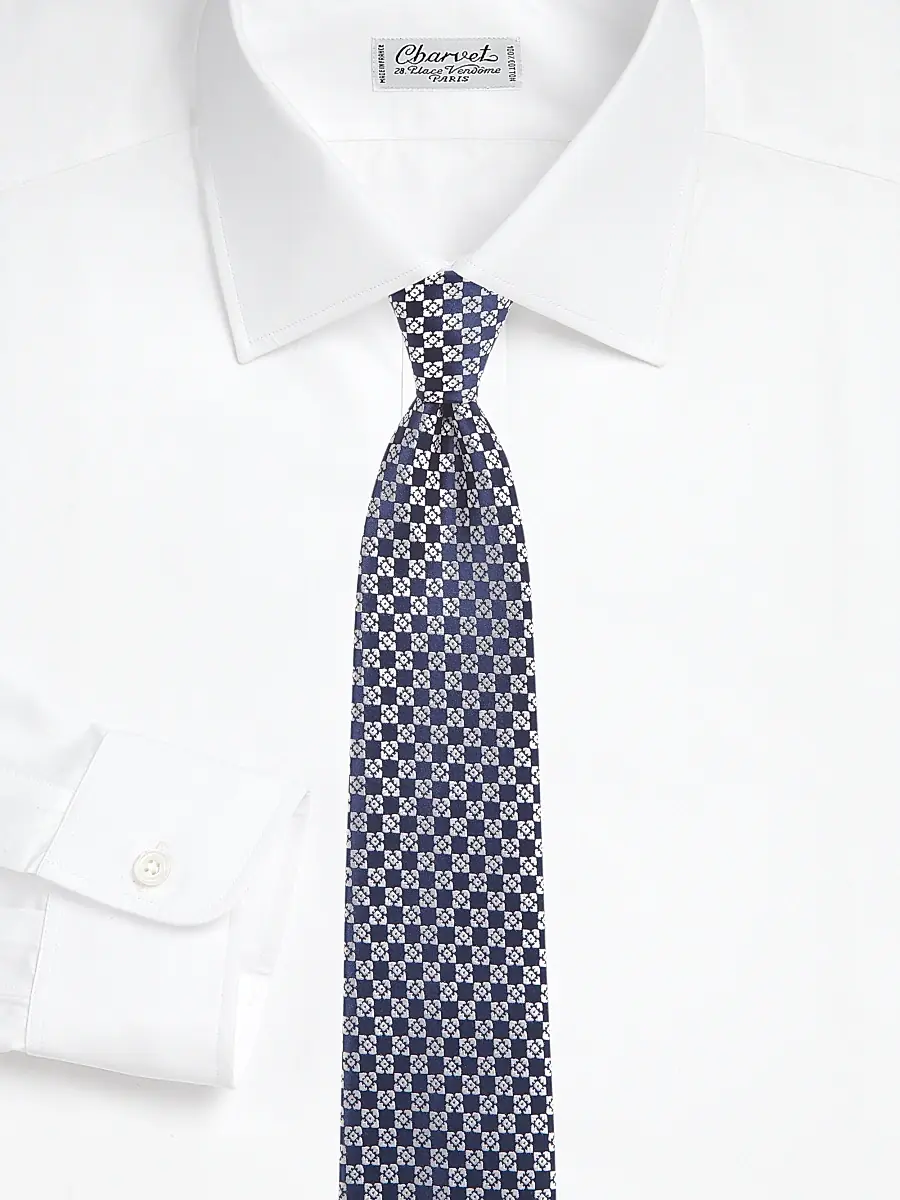 Charvet Men's Diamond Geo Woven Silk Tie - Navy White | Thumbnail 2