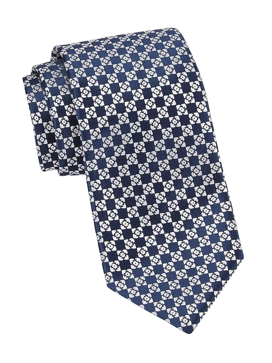 Charvet Men's Diamond Geo Woven Silk Tie - Navy White | Image 1 Charvet Men's Diamond Geo Woven Silk Tie - Navy White | Image 1