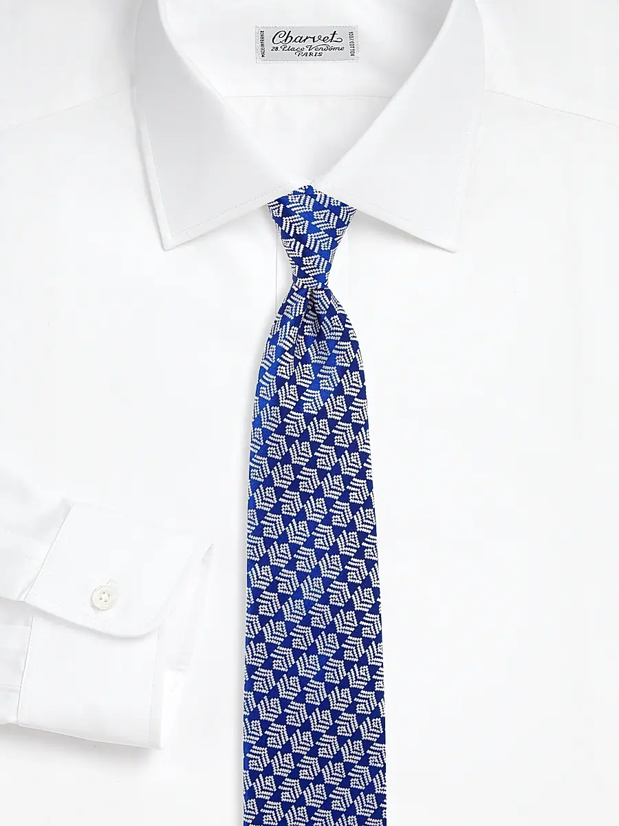 Charvet Men's Shaded Diagonal Stripe Silk Jacquard Tie - Royal White | Thumbnail 2 Charvet Men's Shaded Diagonal Stripe Silk Jacquard Tie - Royal White | Thumbnail 2
