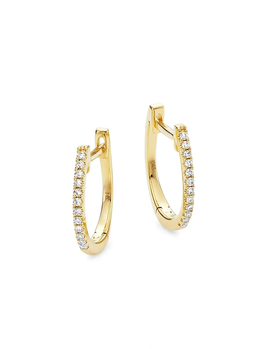 Saks Fifth Avenue Collection Women's 14K Yellow Gold & 0.08 TCW Diamond Huggie Earrings - Yellow | Image 1 Saks Fifth Avenue Collection Women's 14K Yellow Gold & 0.08 TCW Diamond Huggie Earrings - Yellow | Image 1