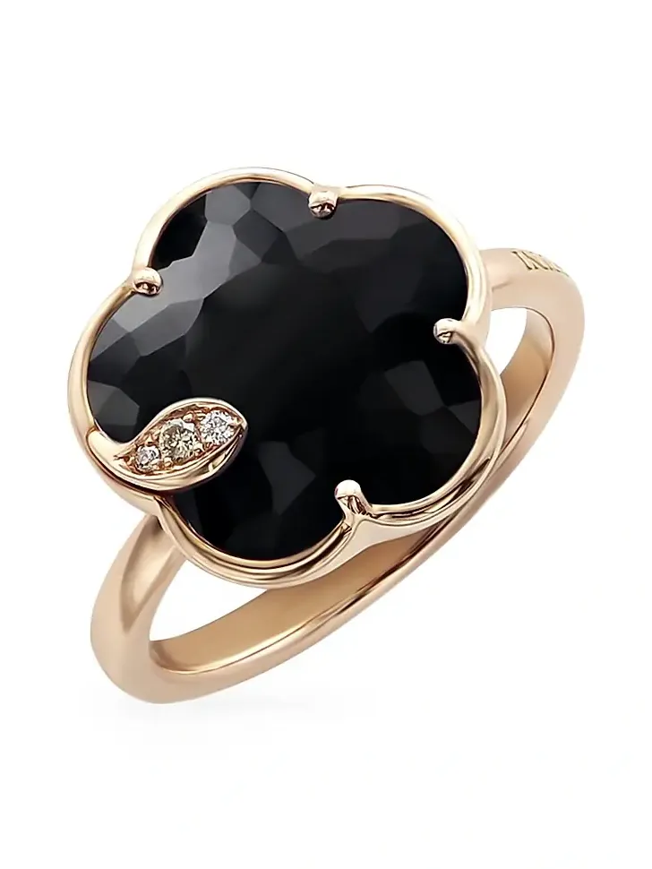 Women's Petit Joli 18K Rose Gold, Black Onyx, & Diamond Flower Ring Women's Petit Joli 18K Rose Gold, Black Onyx, & Diamond Flower Ring