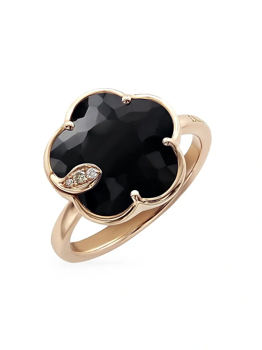 Pasquale Bruni Women's Petit Joli 18K Rose Gold, Black Onyx, & Diamond Flower Ring