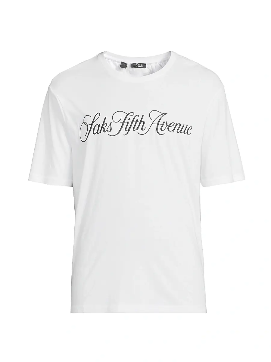 Saks Fifth Avenue Men's COLLECTION Logo-Embroidered Cotton T-Shirt - White | Image 1 Saks Fifth Avenue Men's COLLECTION Logo-Embroidered Cotton T-Shirt - White | Image 1