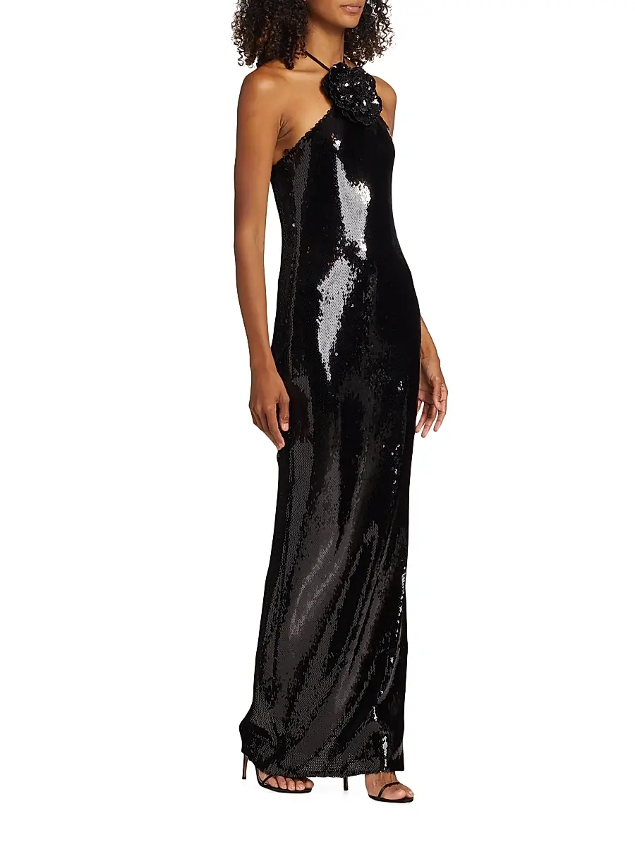 Rodarte Women's Flower Sequined Halter Body-Con Gown | Thumbnail 4 Rodarte Women's Flower Sequined Halter Body-Con Gown | Thumbnail 4