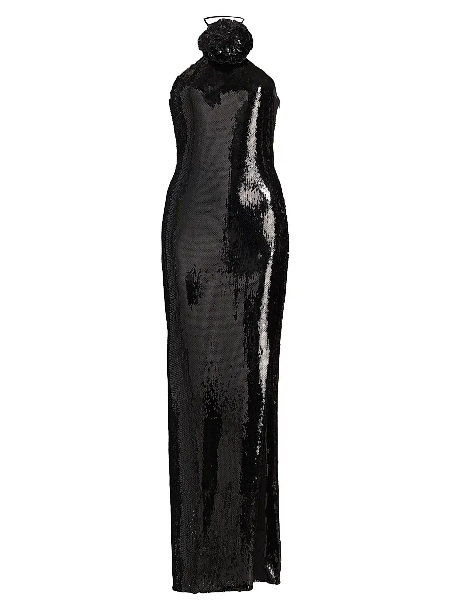 Rodarte Women's Flower Sequined Halter Body-Con Gown