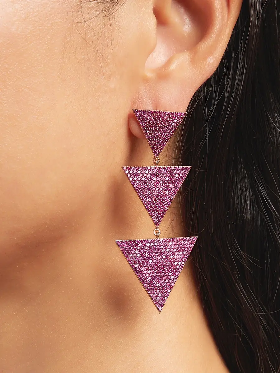 Nickho Rey Women's Megan 14K-Rose-Gold Vermeil & Crystal Triangle Drop Earrings - Hot Pink | Thumbnail 2