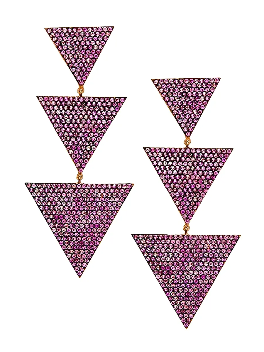 Nickho Rey Women's Megan 14K-Rose-Gold Vermeil & Crystal Triangle Drop Earrings - Hot Pink | Image 1 Nickho Rey Women's Megan 14K-Rose-Gold Vermeil & Crystal Triangle Drop Earrings - Hot Pink | Image 1