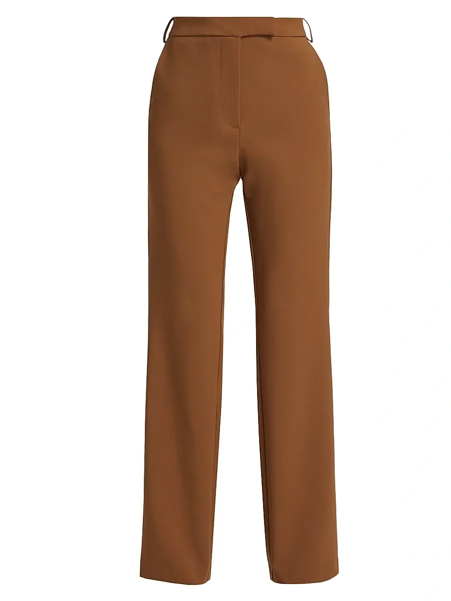 Saks Fifth Avenue Women's Straight-Leg High-Rise Trousers - Mocha | Image 1 Saks Fifth Avenue Women's Straight-Leg High-Rise Trousers - Mocha | Image 1