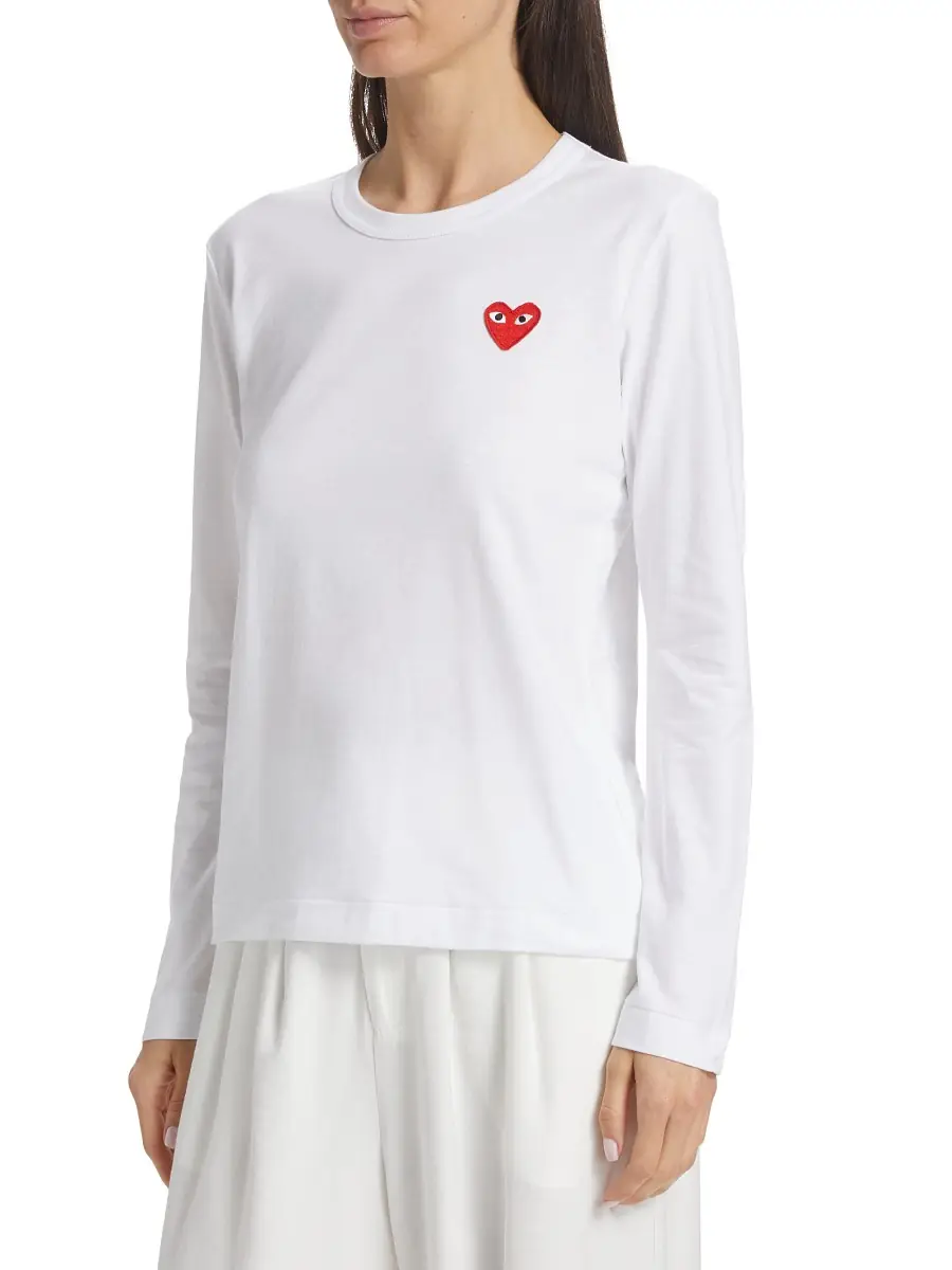 Comme des Garçons PLAY Women's Heart Cotton Logo Long-Sleeve T-Shirt - White | Thumbnail 2 Comme des Garçons PLAY Women's Heart Cotton Logo Long-Sleeve T-Shirt - White | Thumbnail 2