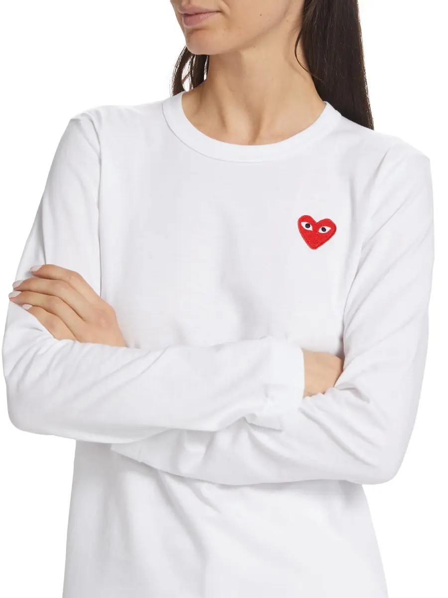 Comme des Garçons PLAY Women's Heart Cotton Logo Long-Sleeve T-Shirt - White | Thumbnail 4 Comme des Garçons PLAY Women's Heart Cotton Logo Long-Sleeve T-Shirt - White | Thumbnail 4