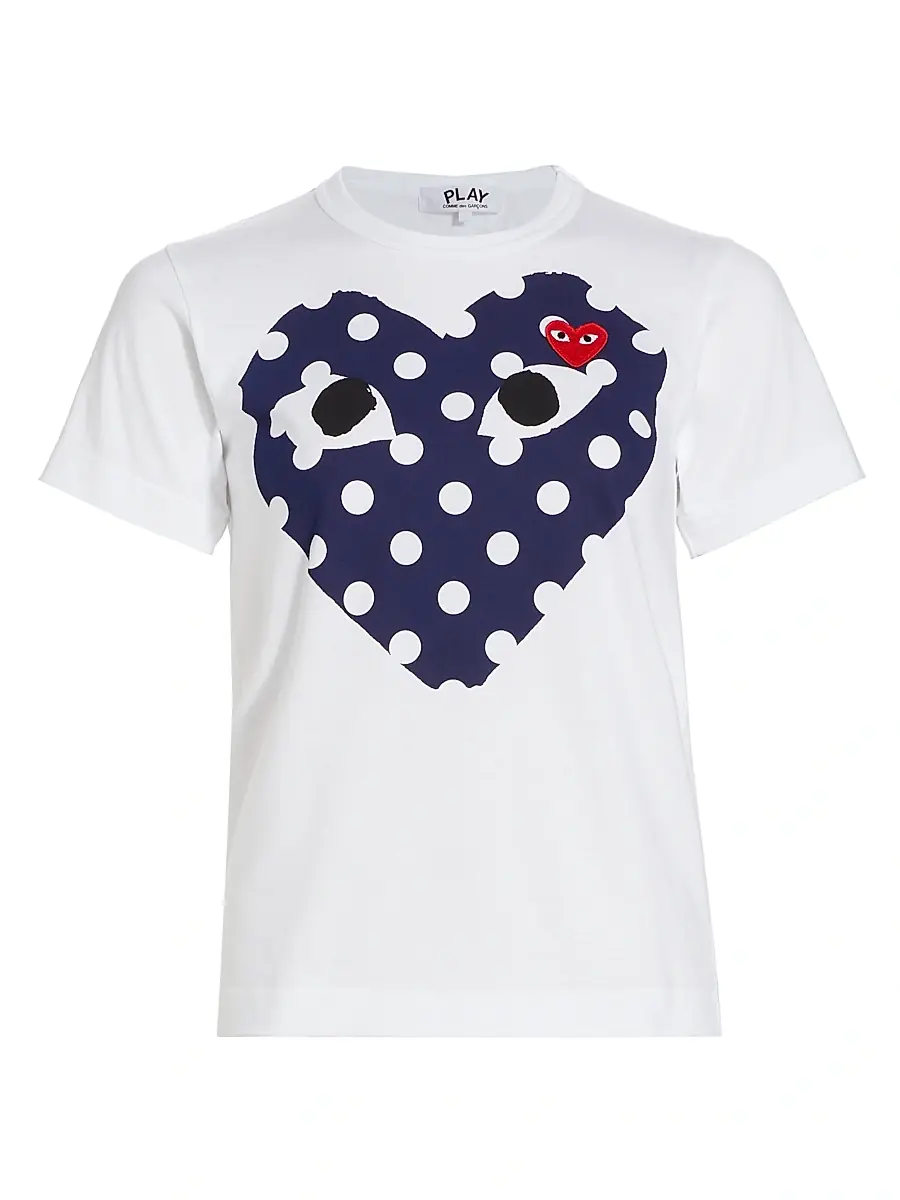 Women's Polka Dot Heart-Print Cotton Jersey T-Shirt - White Women's Polka Dot Heart-Print Cotton Jersey T-Shirt - White