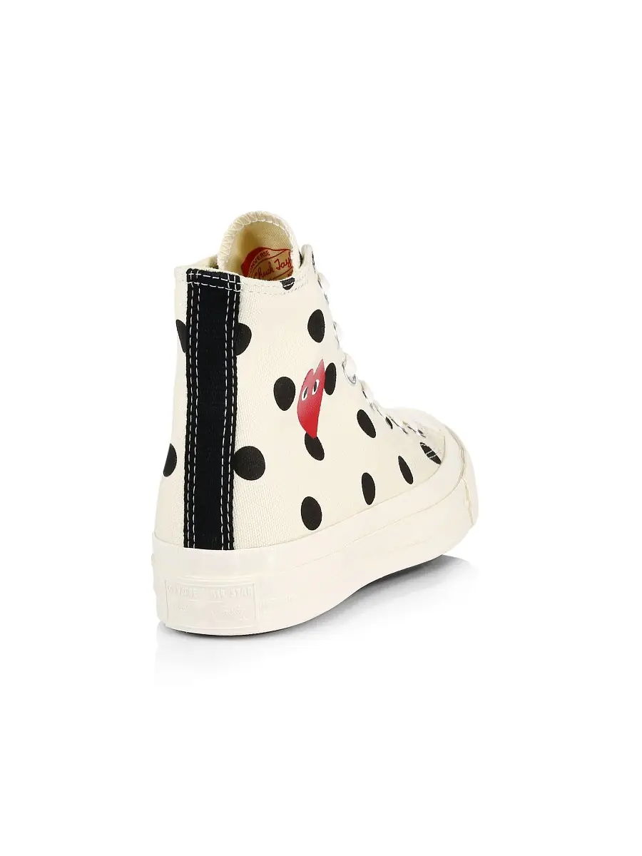 Comme des Garçons PLAY Unisex CdG PLAY x Converse Men's Chuck Taylor All Star Polka Dot High-Top Sneakers - White | Thumbnail 2 Comme des Garçons PLAY Unisex CdG PLAY x Converse Men's Chuck Taylor All Star Polka Dot High-Top Sneakers - White | Thumbnail 2