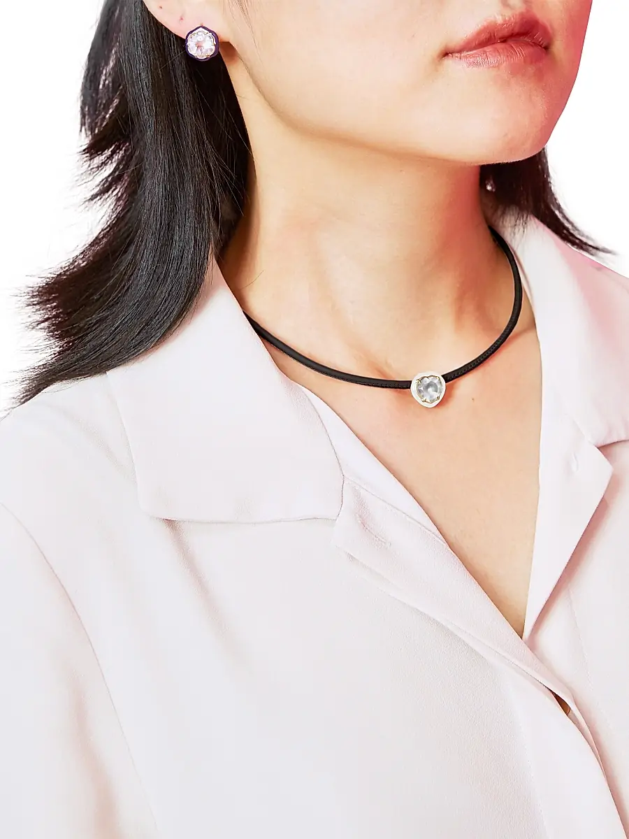 Bea Bongiasca Women's Iconic Pop 9K Yellow Gold, Sterling Silver, Leather, Enamel & Rock Crystal Choker Necklace - Black | Thumbnail 2 Bea Bongiasca Women's Iconic Pop 9K Yellow Gold, Sterling Silver, Leather, Enamel & Rock Crystal Choker Necklace - Black | Thumbnail 2