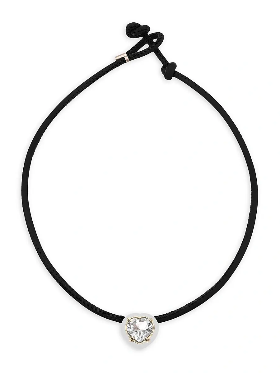 Women's Iconic Pop 9K Yellow Gold, Sterling Silver, Leather, Enamel & Rock Crystal Choker Necklace - Black Women's Iconic Pop 9K Yellow Gold, Sterling Silver, Leather, Enamel & Rock Crystal Choker Necklace - Black