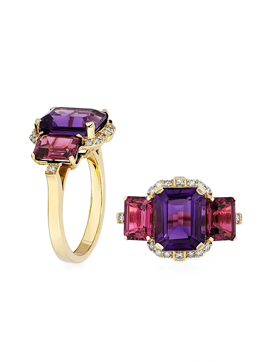 GOSHWARA Women's Gossip 18K Gold, Diamond, Amethyst & Garnet Cocktail Ring