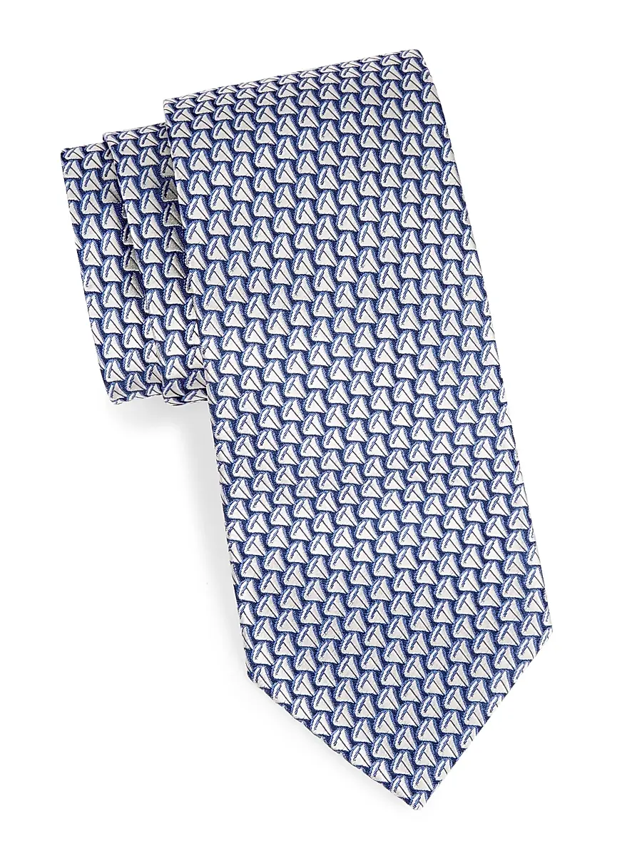 Men's Sailboat Silk Jacquard Tie - Blue Silver Men's Sailboat Silk Jacquard Tie - Blue Silver