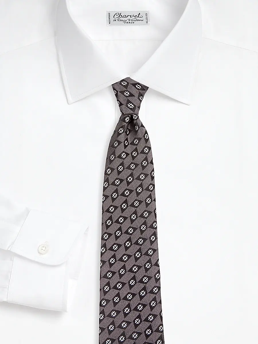 Charvet Men's Window Silk Tie - Grey Silver | Thumbnail 2 Charvet Men's Window Silk Tie - Grey Silver | Thumbnail 2