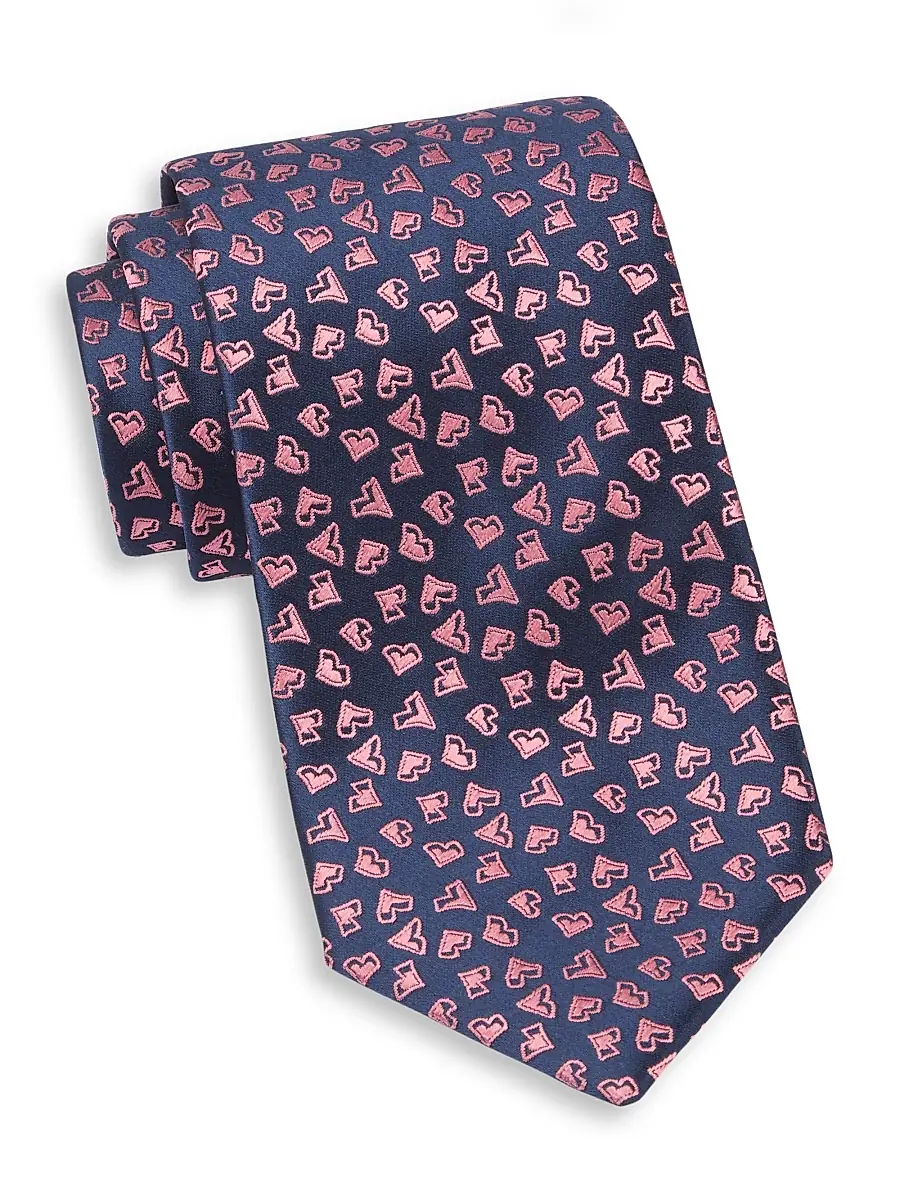 Charvet Men's Neat V Silk Tie - Navy Pink | Image 1 Charvet Men's Neat V Silk Tie - Navy Pink | Image 1