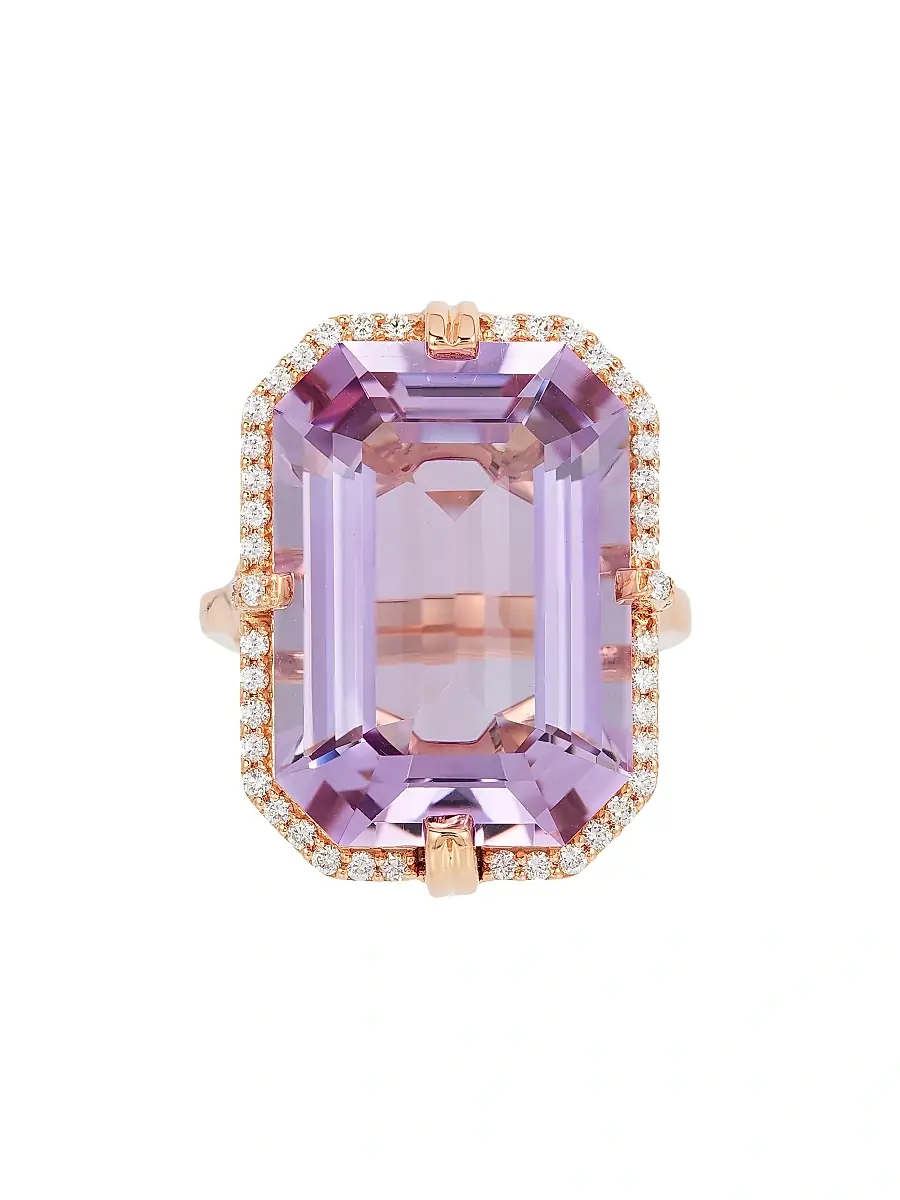 GOSHWARA Women's Gossip 18K Rose Gold, Lavender Amethyst & 0.41 TCW Diamond Cocktail Ring