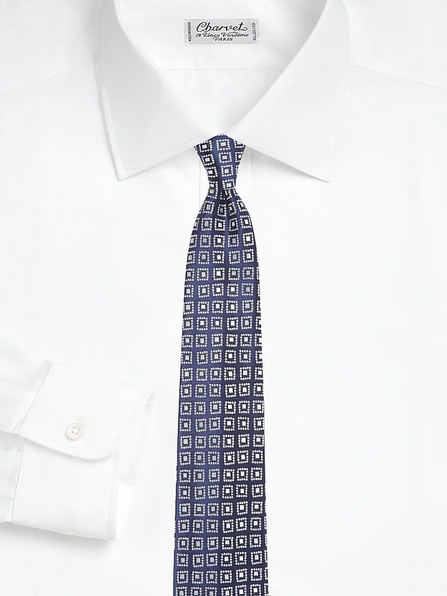Charvet Men's Geobean Woven Silk Tie - Navy White | Thumbnail 2 Charvet Men's Geobean Woven Silk Tie - Navy White | Thumbnail 2