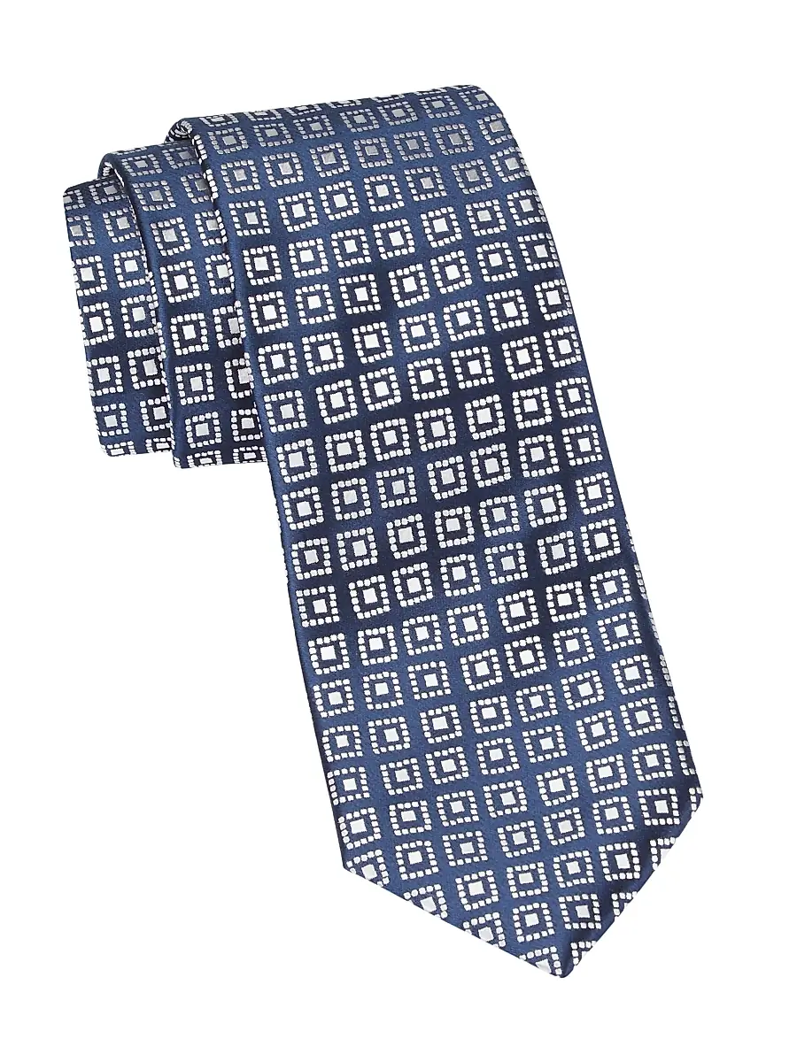 Charvet Men's Geobean Woven Silk Tie - Navy White | Image 1 Charvet Men's Geobean Woven Silk Tie - Navy White | Image 1