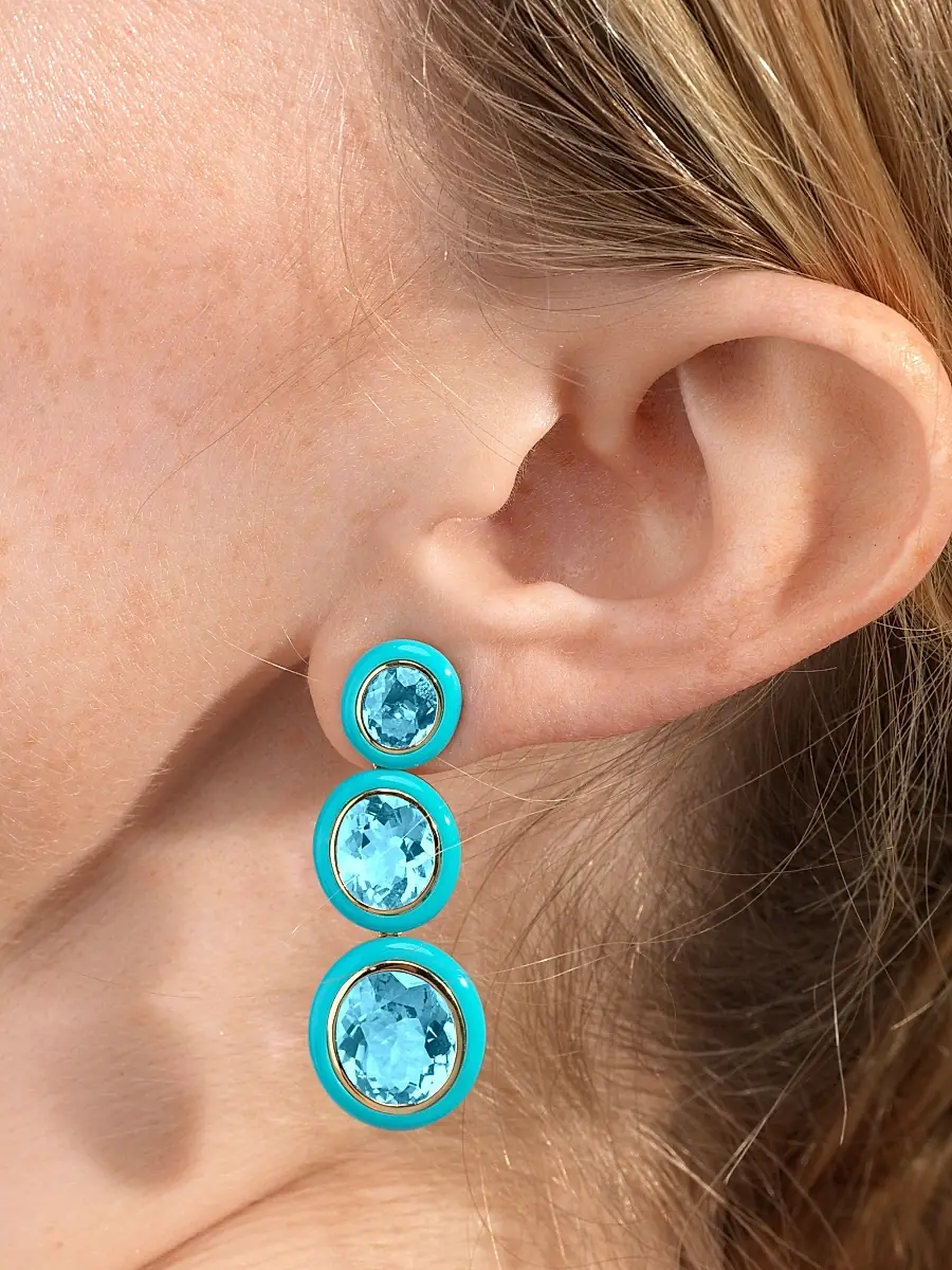 GOSHWARA Women's Mélange 18K Yellow Gold, Blue Topaz & Turquoise Drop Earrings | Thumbnail 2