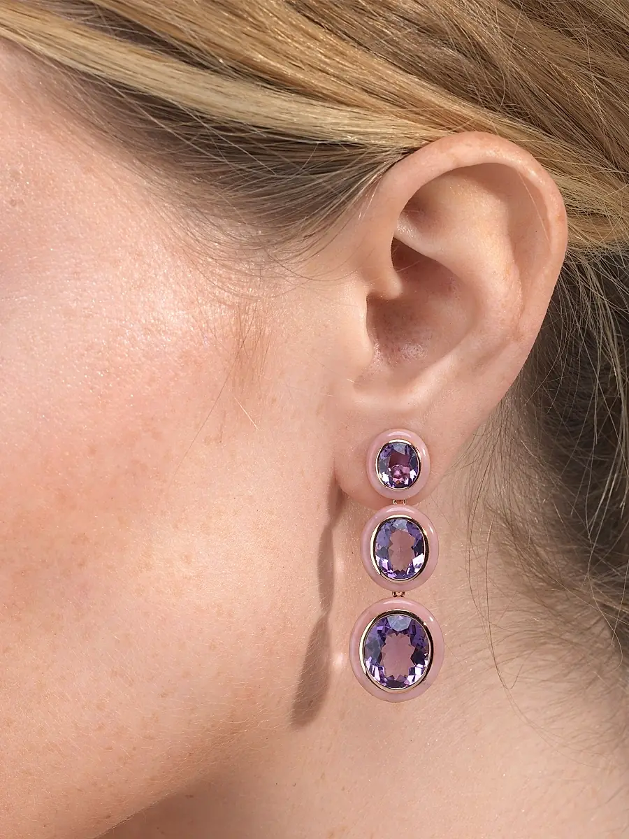 GOSHWARA Women's Mélange 18K Rose Gold, Amethyst & Pink Opal Triple Drop Earrings | Thumbnail 2