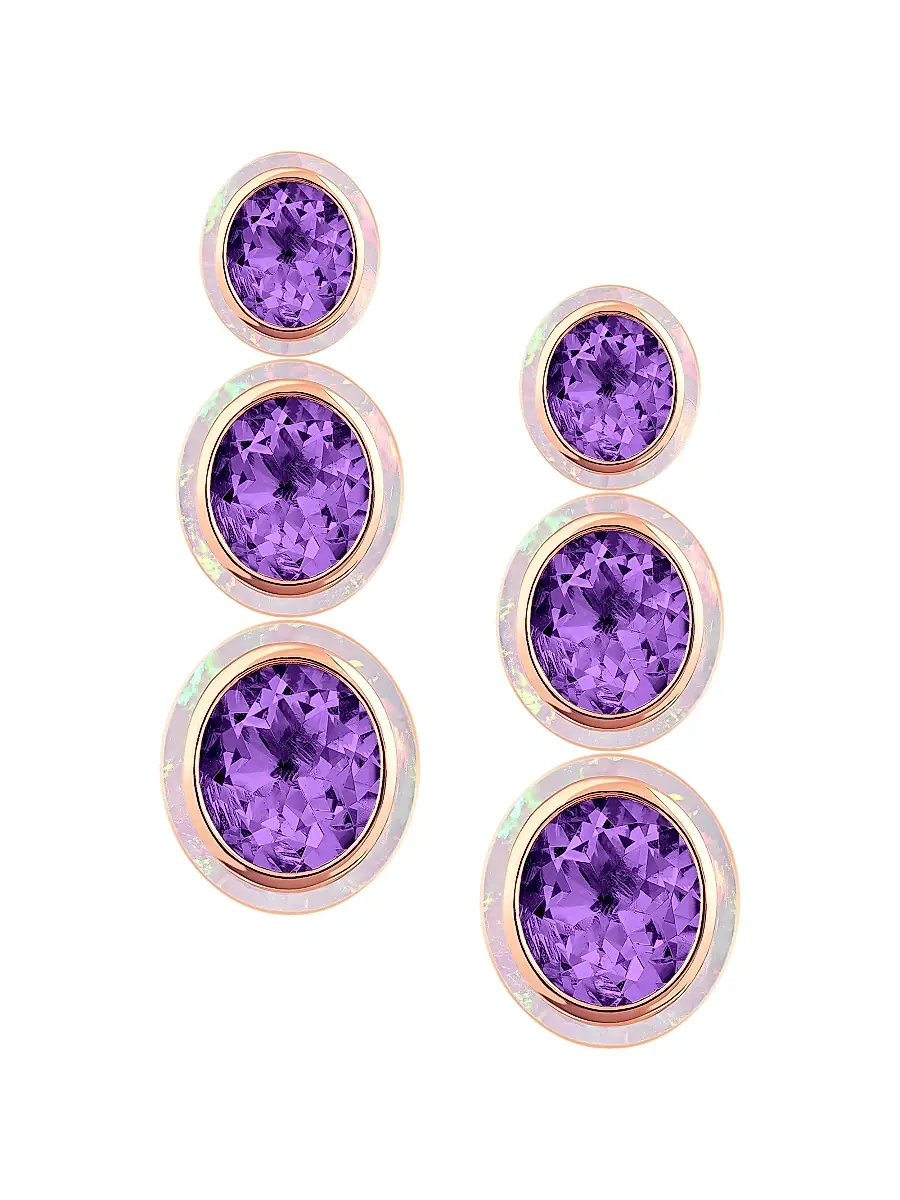 GOSHWARA Women's Mélange 18K Rose Gold, Amethyst & Pink Opal Triple Drop Earrings