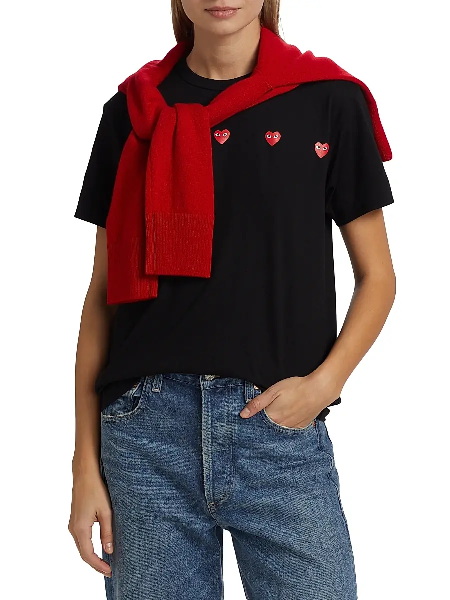 Comme des Garçons PLAY Women's Horizontal Heart Cotton T-Shirt - Black | Thumbnail 3