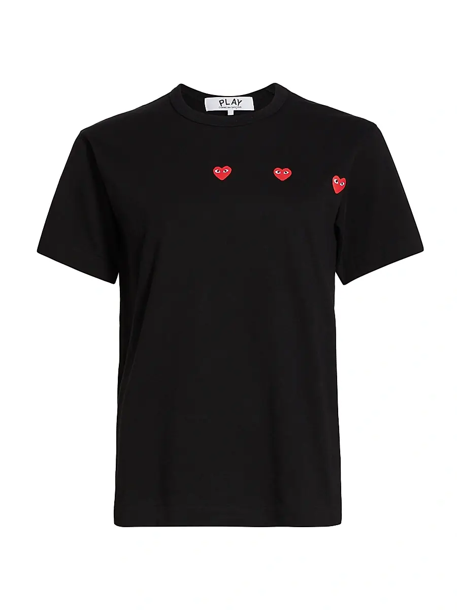Women's Horizontal Heart Cotton T-Shirt - Black