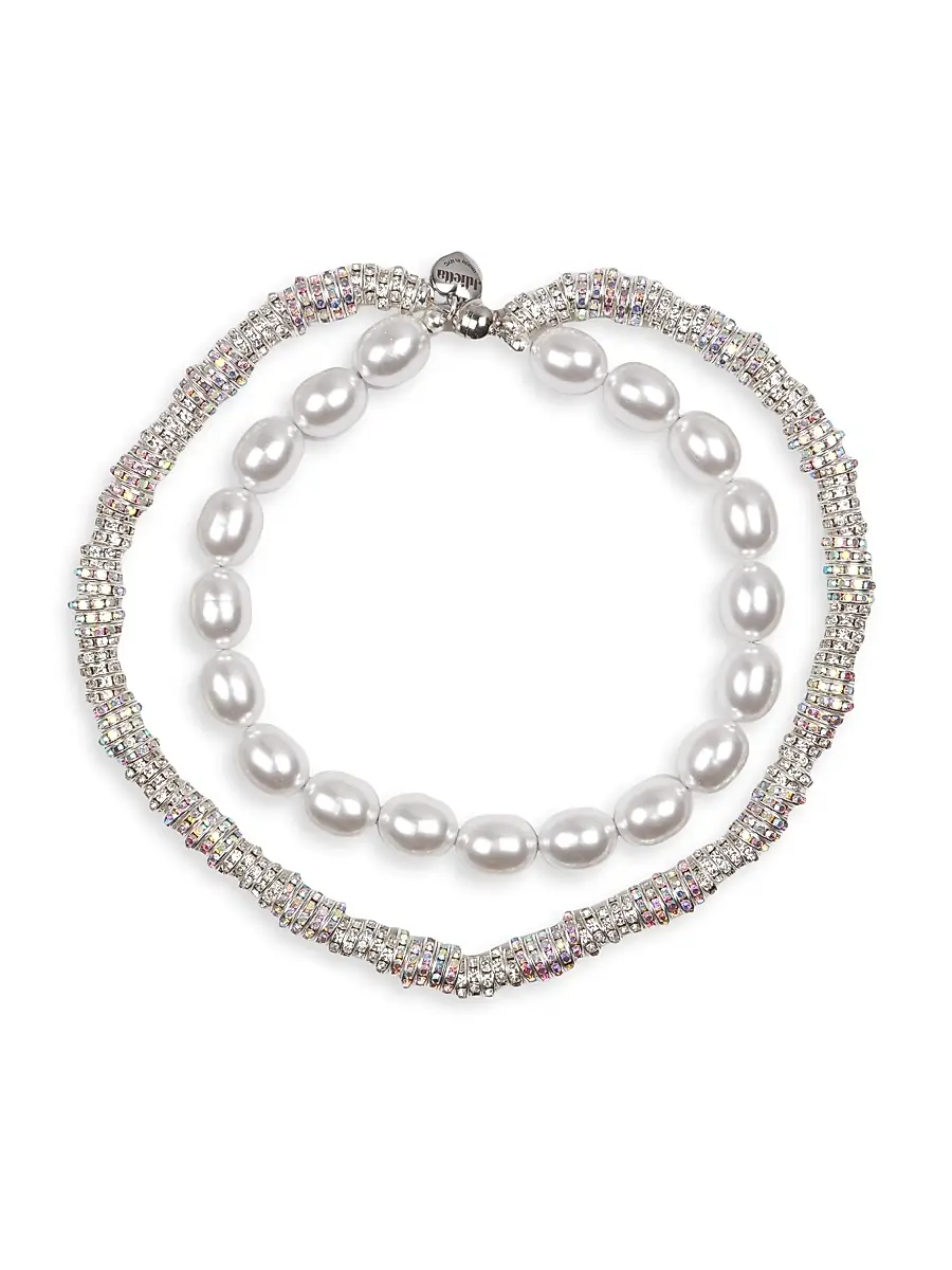 Women's Eva Silvertone, Crystal & Faux Pearl Necklace - White Gold