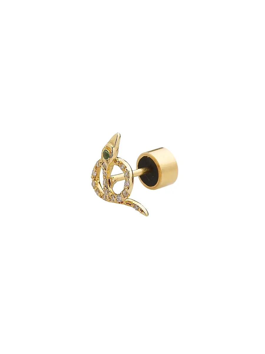 Ileana Makri Women's Snake 18K Yellow Gold, White Diamond & Tsavorite Stud Earrings - Yellow Gold | Thumbnail 3 Ileana Makri Women's Snake 18K Yellow Gold, White Diamond & Tsavorite Stud Earrings - Yellow Gold | Thumbnail 3