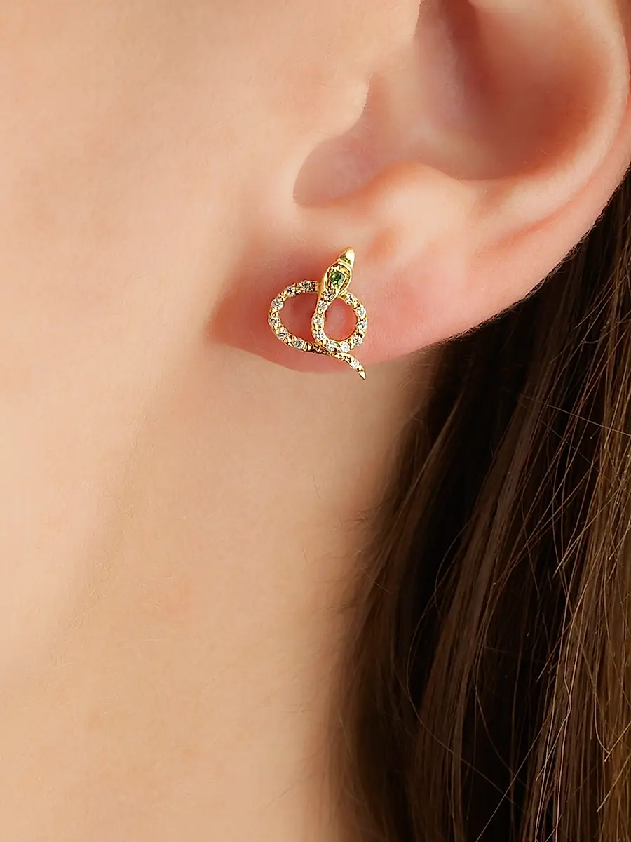 Ileana Makri Women's Snake 18K Yellow Gold, White Diamond & Tsavorite Stud Earrings - Yellow Gold | Thumbnail 5 Ileana Makri Women's Snake 18K Yellow Gold, White Diamond & Tsavorite Stud Earrings - Yellow Gold | Thumbnail 5