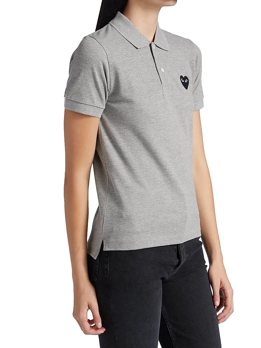 Comme des Garçons PLAY Women's Embroidered Heart Polo - Grey | Thumbnail 4 Comme des Garçons PLAY Women's Embroidered Heart Polo - Grey | Thumbnail 4