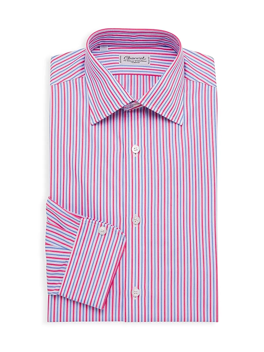 Charvet Men's Striped Cotton Chambray Dress Shirt